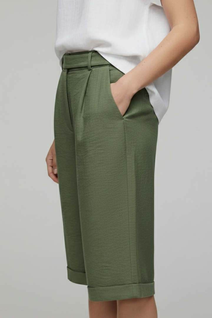 Hannah | Women’s High Waist Tailored Casual Cuffed Shorts