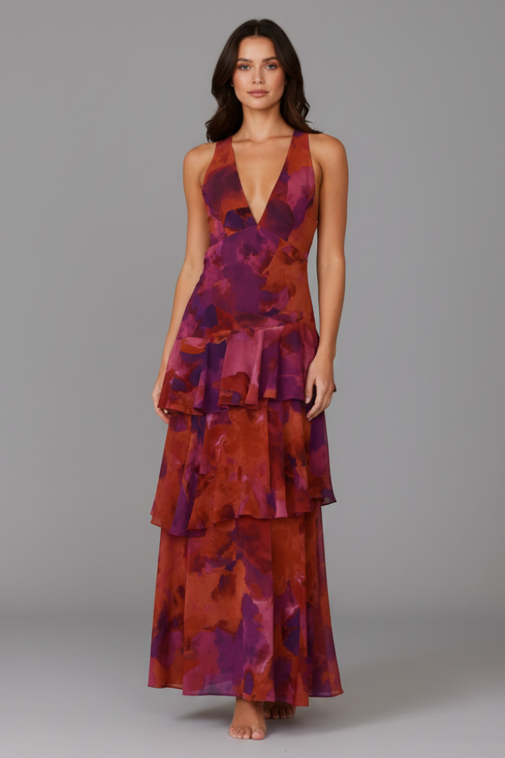 Gabriella | Women’s V-Neck Tiered Skirt Maxi Dress