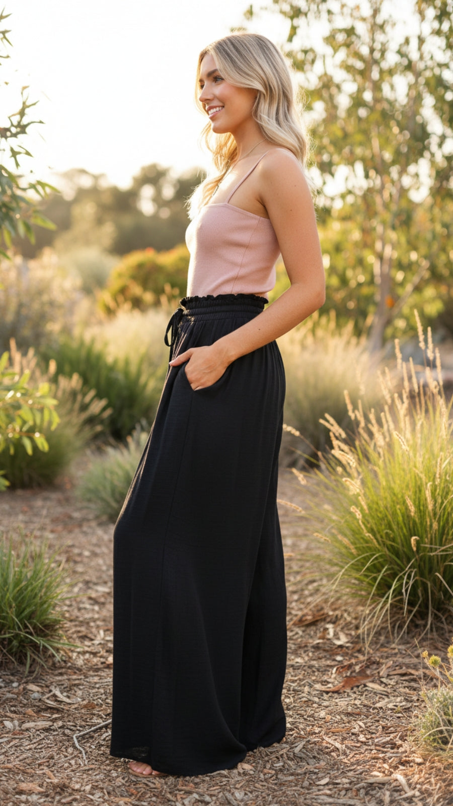 Wide Leg Elastic Waistband Pants