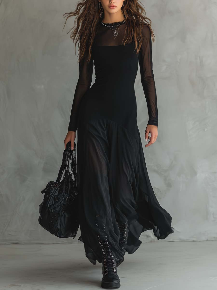 Neroa • Maxi dress with a loose fit in black tulle