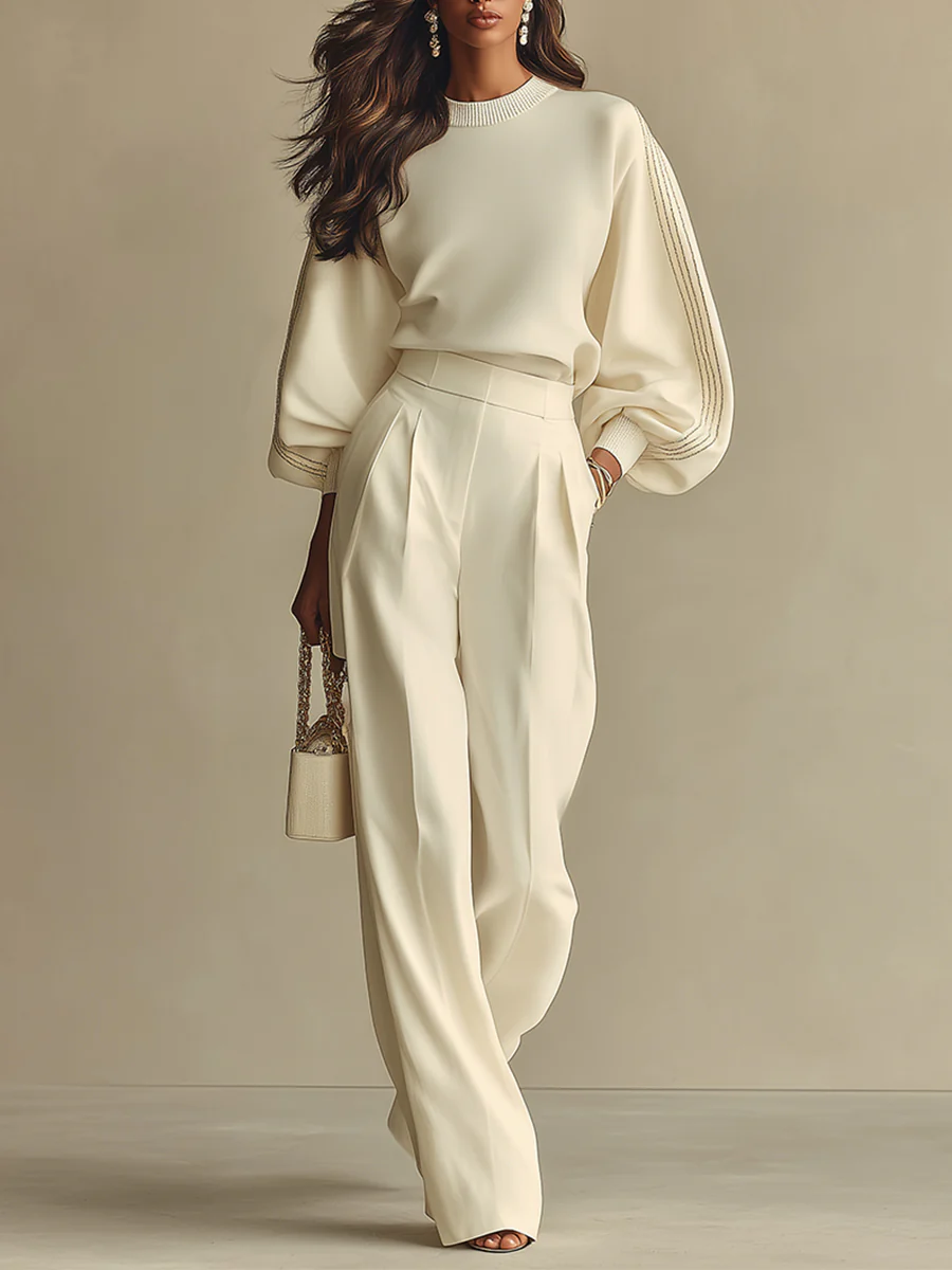 Selena | Ribbed Set with Wide Pants