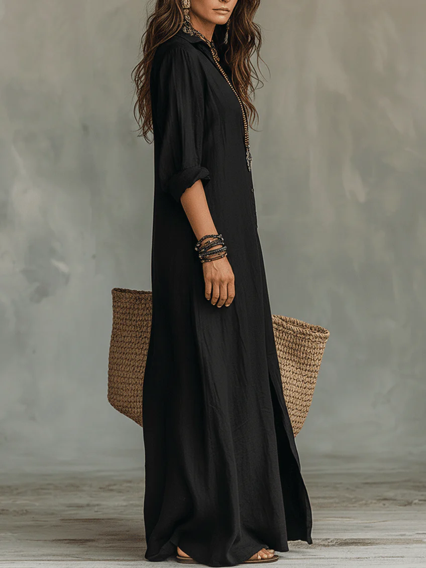 Soline | Maxi Fluid Dress with Front Buttons