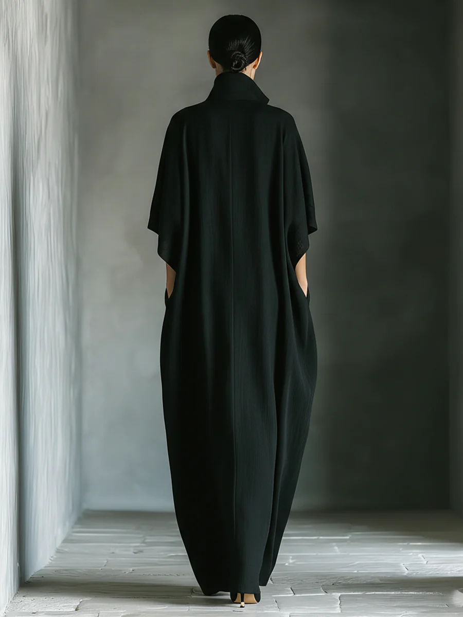 Alessandra • Oversized Black Long Dress with Kimono Sleeves