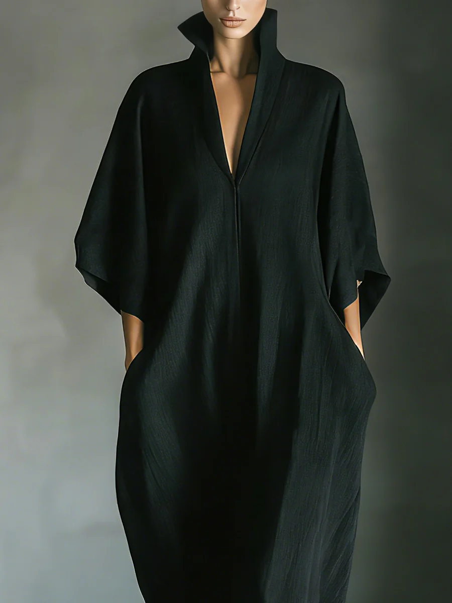 Alessandra • Oversized Black Long Dress with Kimono Sleeves