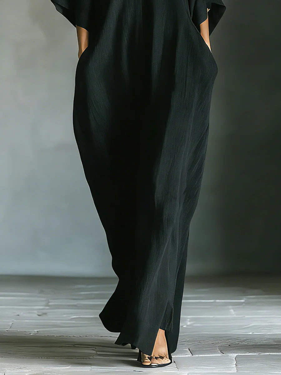 Alessandra • Oversized Black Long Dress with Kimono Sleeves