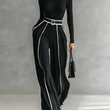 Karyssa - Turtle Neck Top and Wide-Leg Pants with Belt