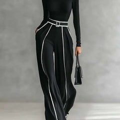 Karyssa - Turtle Neck Top and Wide-Leg Pants with Belt