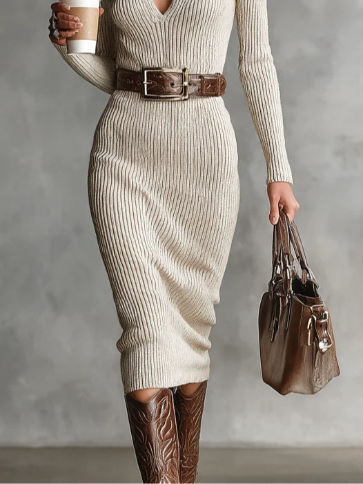Clara | Midi Dress with High Neck and Belt