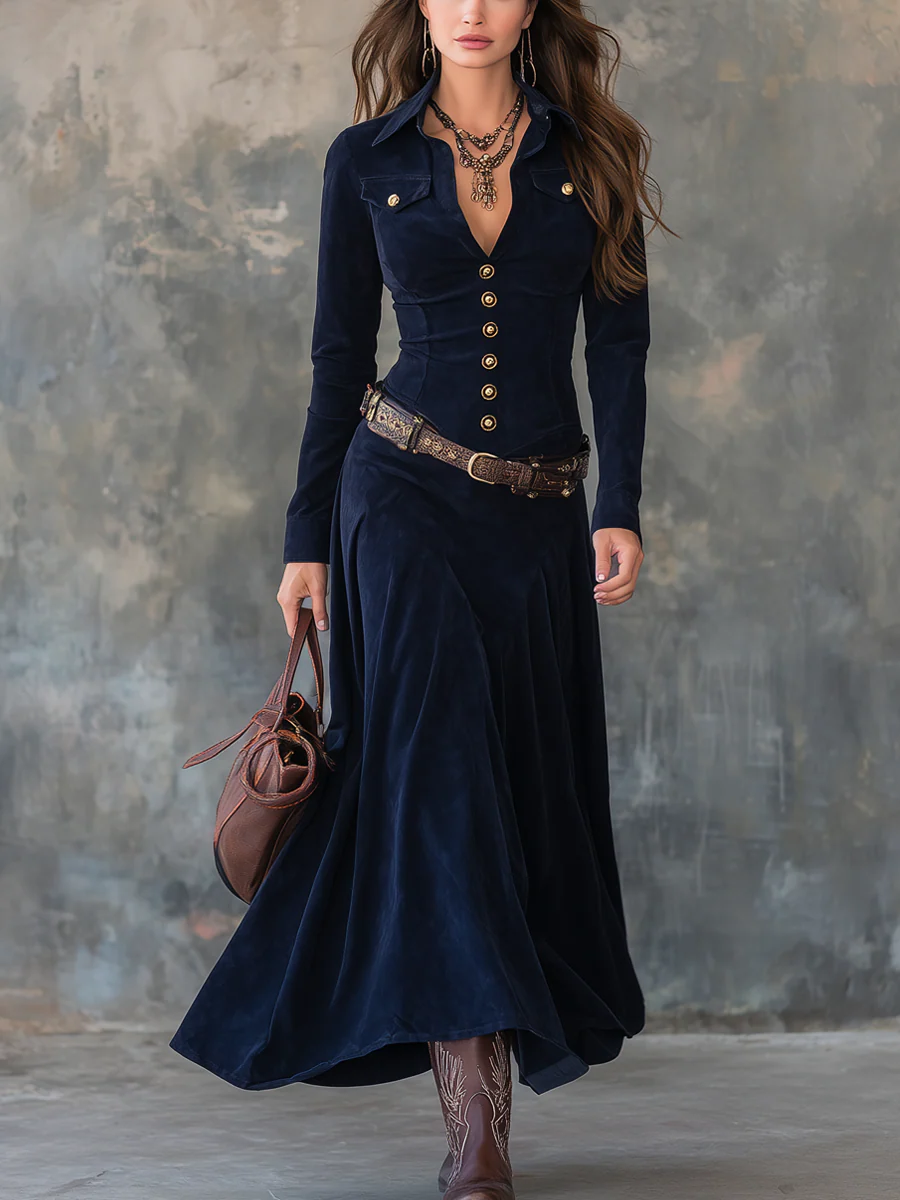 Jilana™ | Suede Maxi Dress with Slit