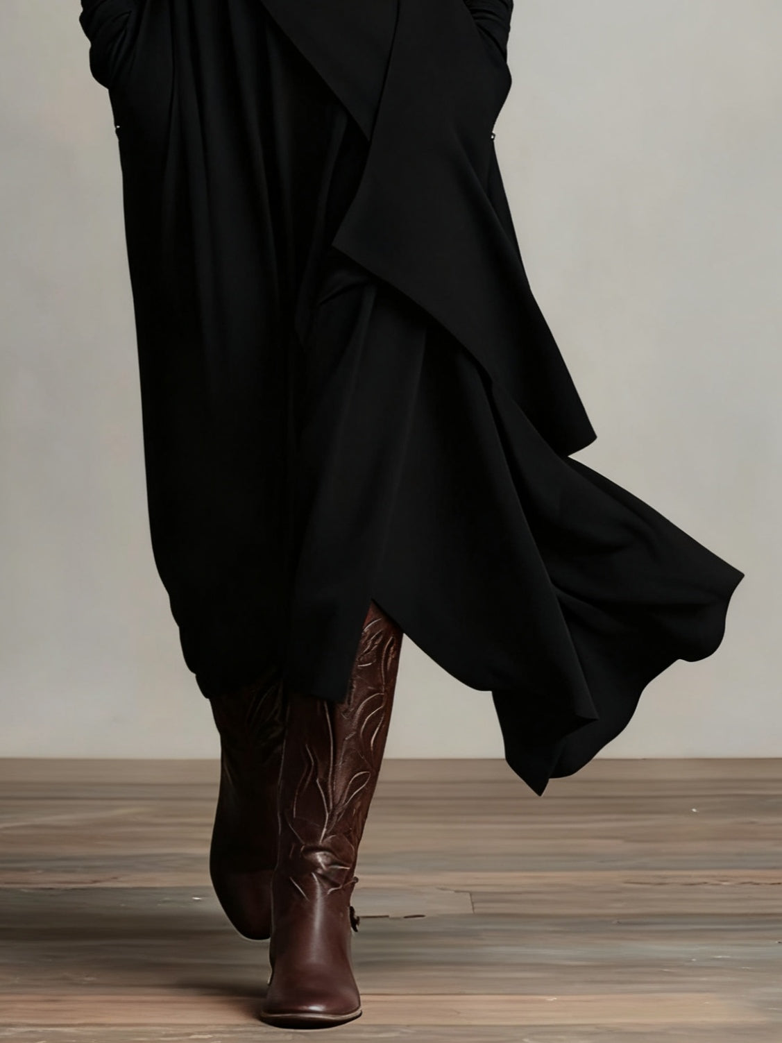 Solmira | Asymmetrical Pleated Maxi Dress with High Neck