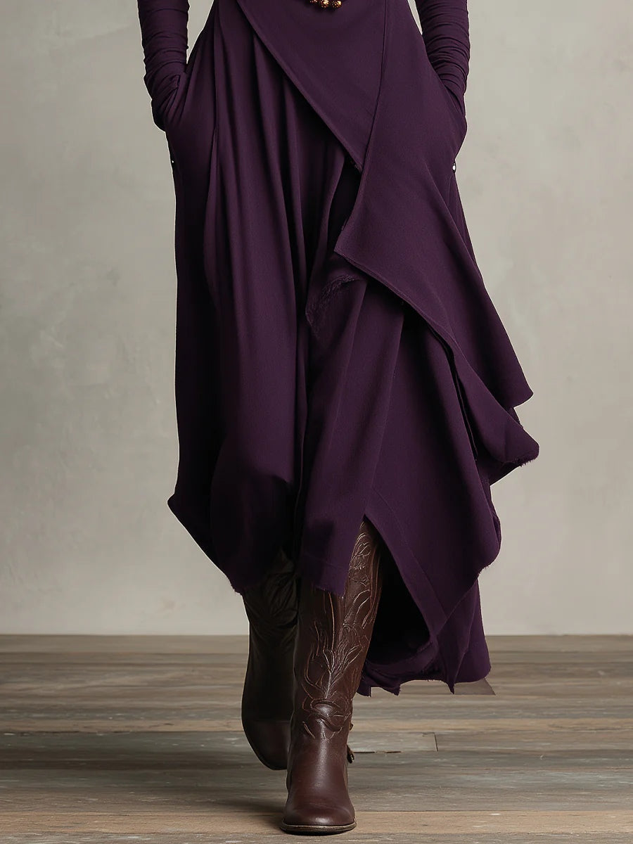 RENATA – ELEGANT ASYMMETRICAL MAXI DRESS WITH HIGH COLLAR