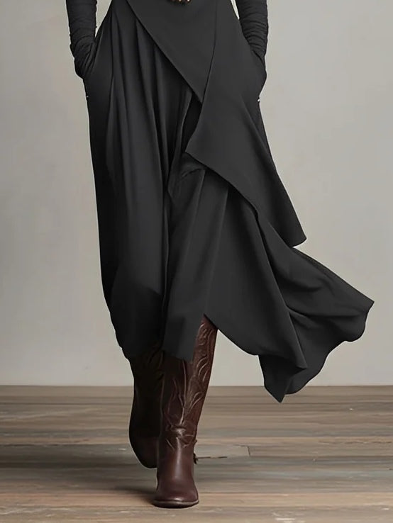 Purple Maxi Dress with High Neck and Asymmetrical Draping