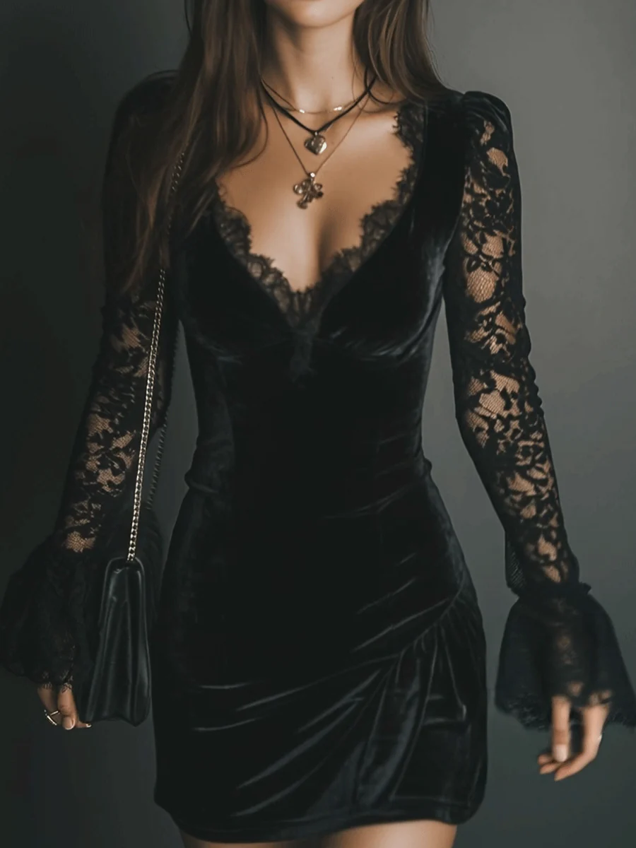 Orinthia™ | Velvet Mini Dress with Lace