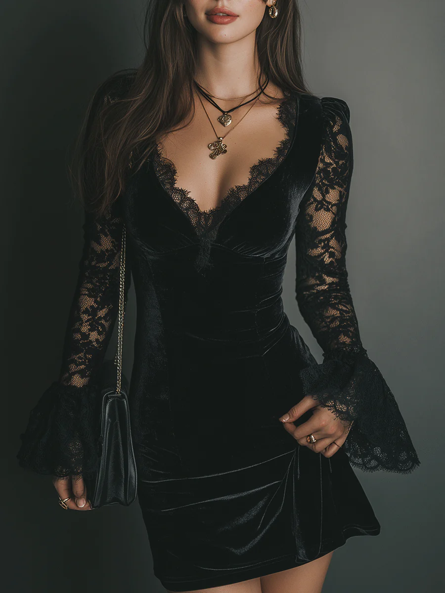 Orinthia™ | Velvet Mini Dress with Lace