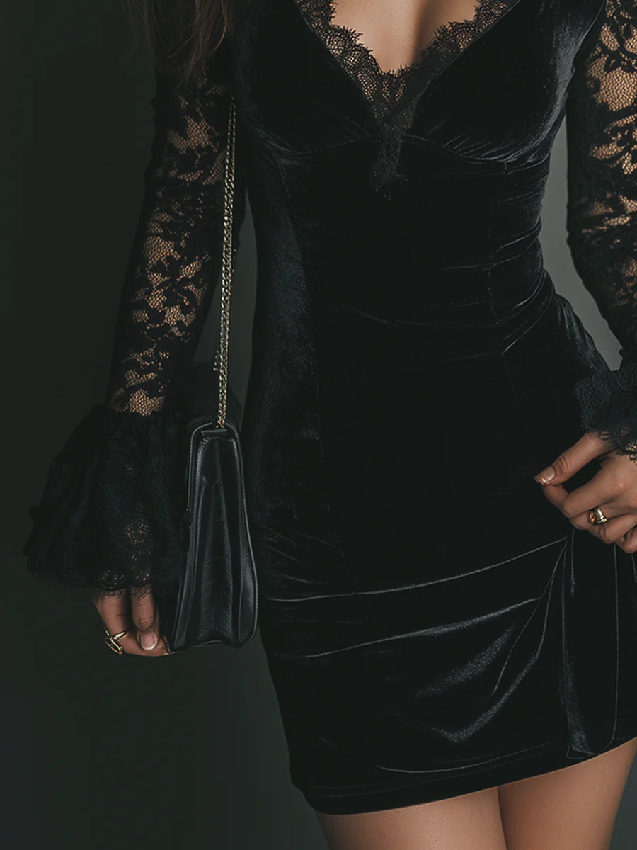 Orinthia™ | Velvet Mini Dress with Lace