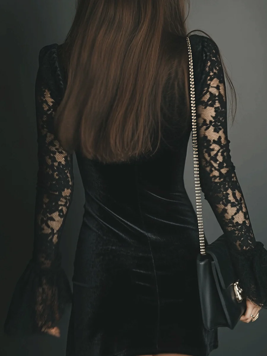 Orinthia™ | Velvet Mini Dress with Lace