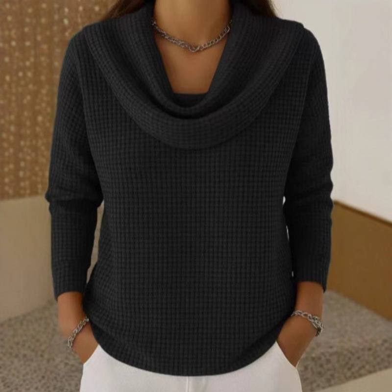 Dmber™ | Warm Waffle-Knit Sweater with an Elegant Cowl Neck