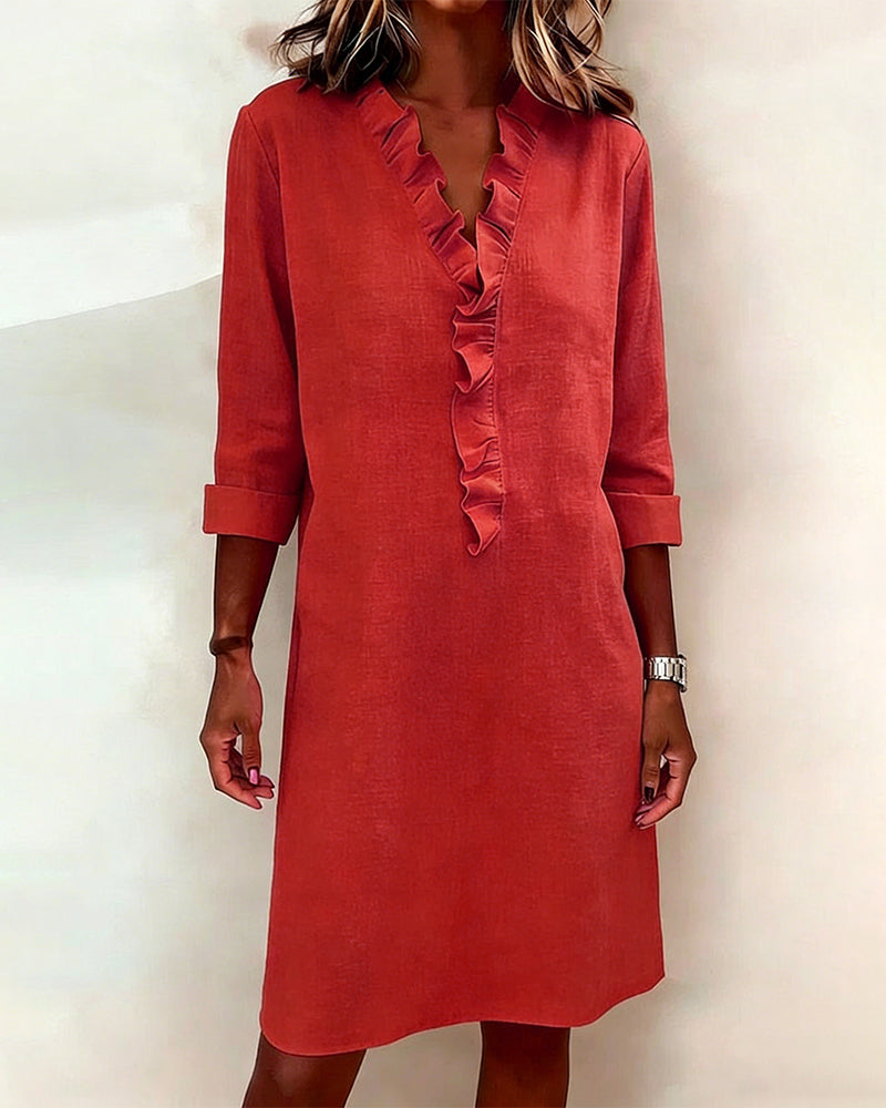 V-Neck Ruffled Dress