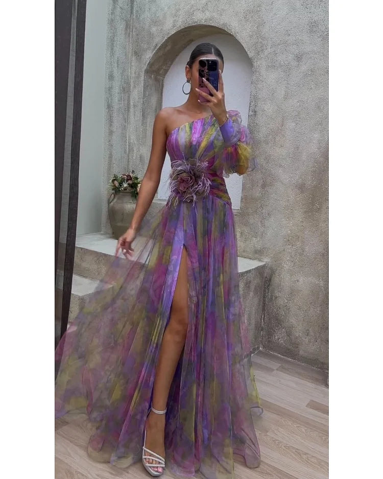 Cecelia | Elegant One-Sleeve Split Dress