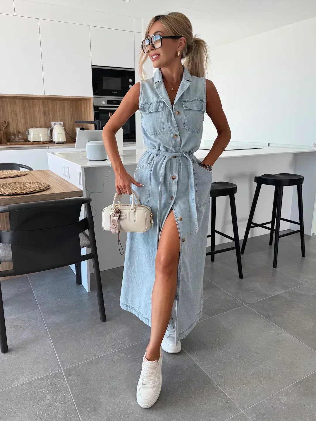 Maxi Denim Dress - Fluid and Timeless Cut