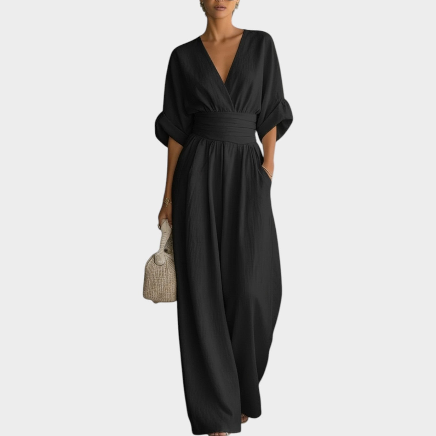 Wide Leg Draped Jumpsuit
