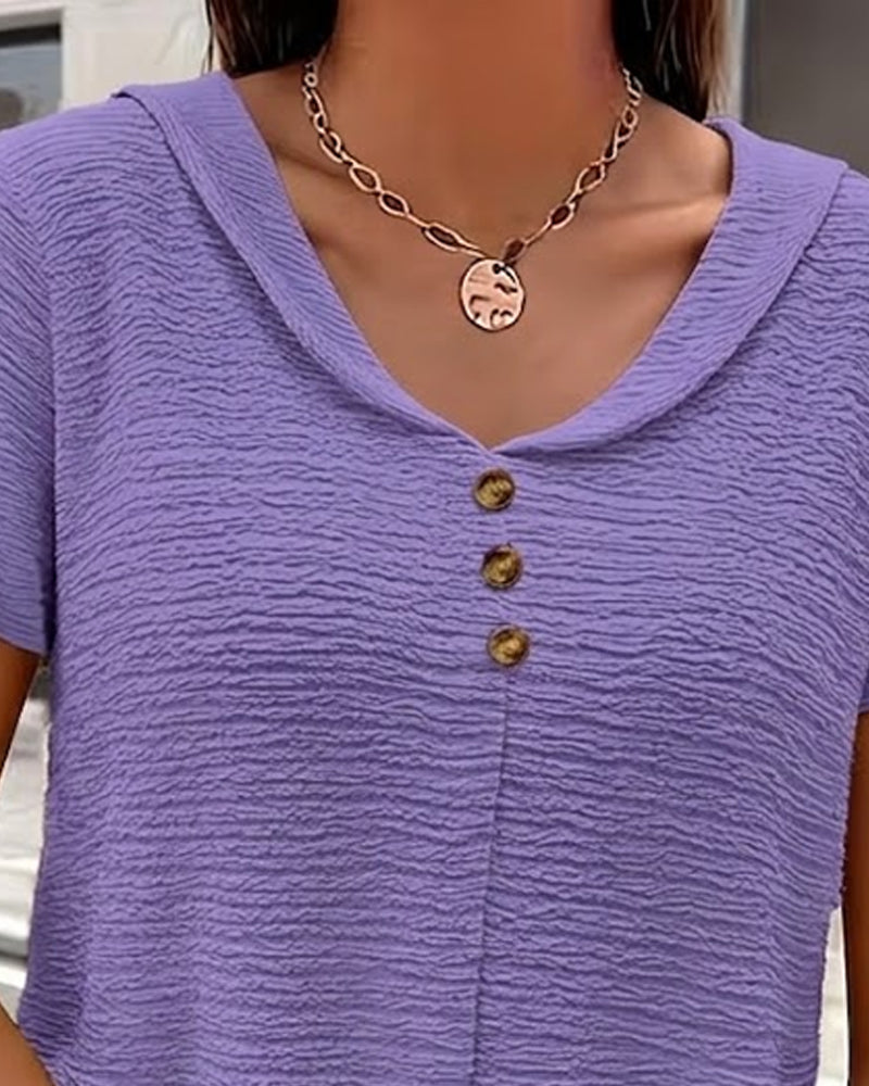 Barbara|Collar T-Shirt with Buttons