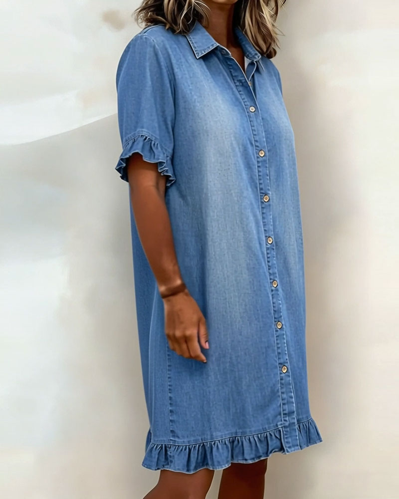 Van Delft™ | Comfortable Denim Dress with Flattering Ruching