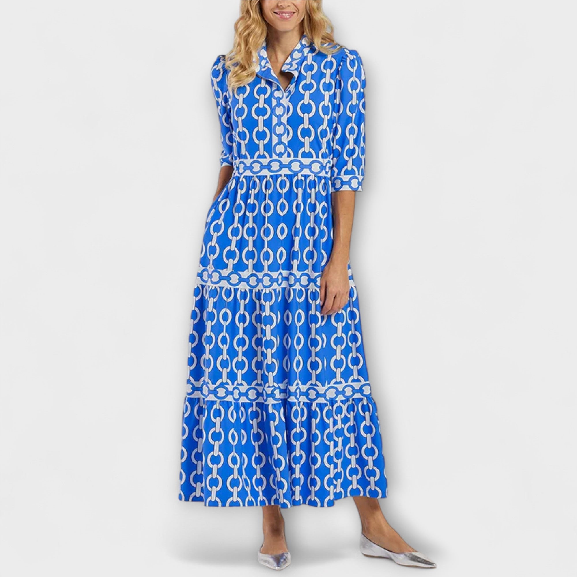 REAGAN – ELEGANT CHAIN PRINT MIDI DRESS