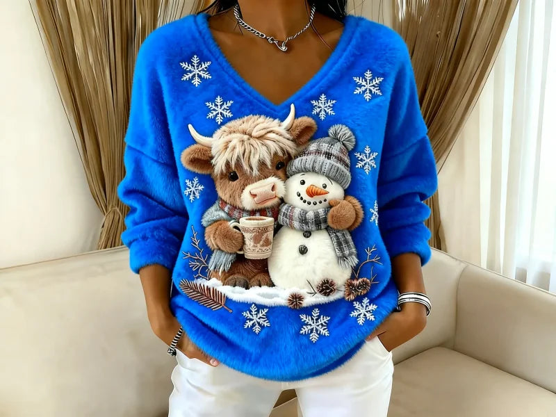 Malin - Long Sleeve Printed V-Neck Sweater