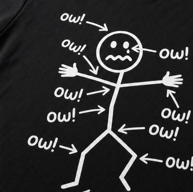 Achewear – Funny "Ow!" Stick Figure Graphic Tee, Relaxed Fit Cotton-like T-Shirt for Women & Men