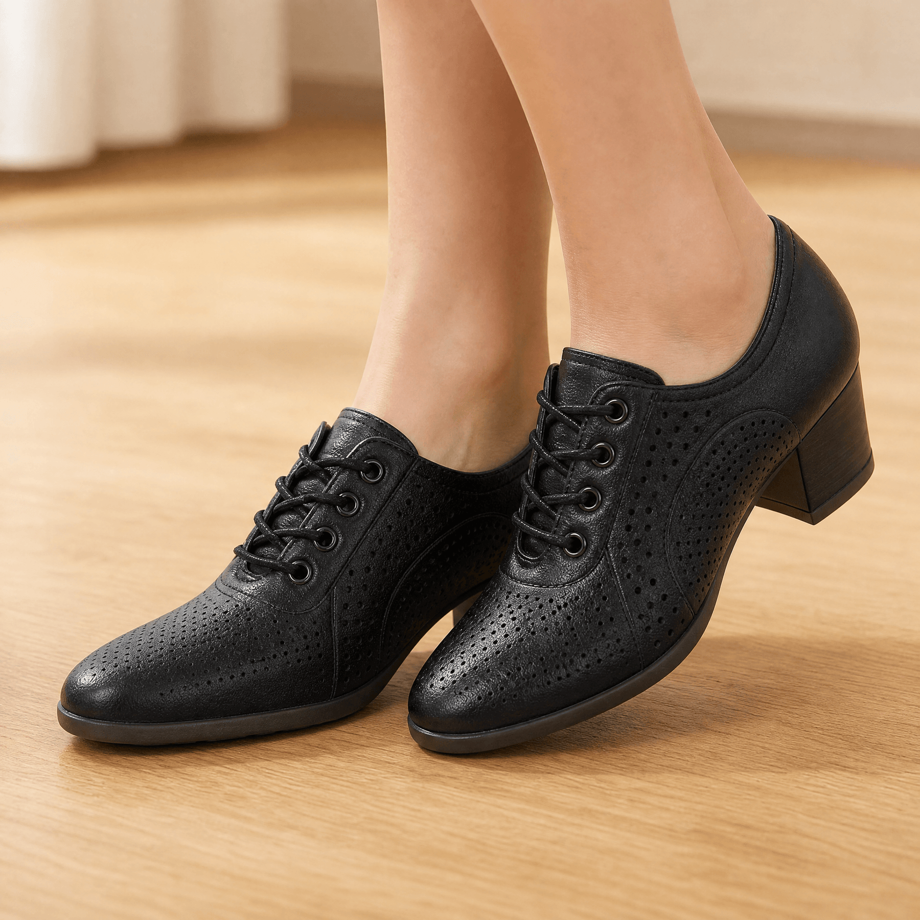 Aerella – Women's Breathable Perforated Block Heel Shoes