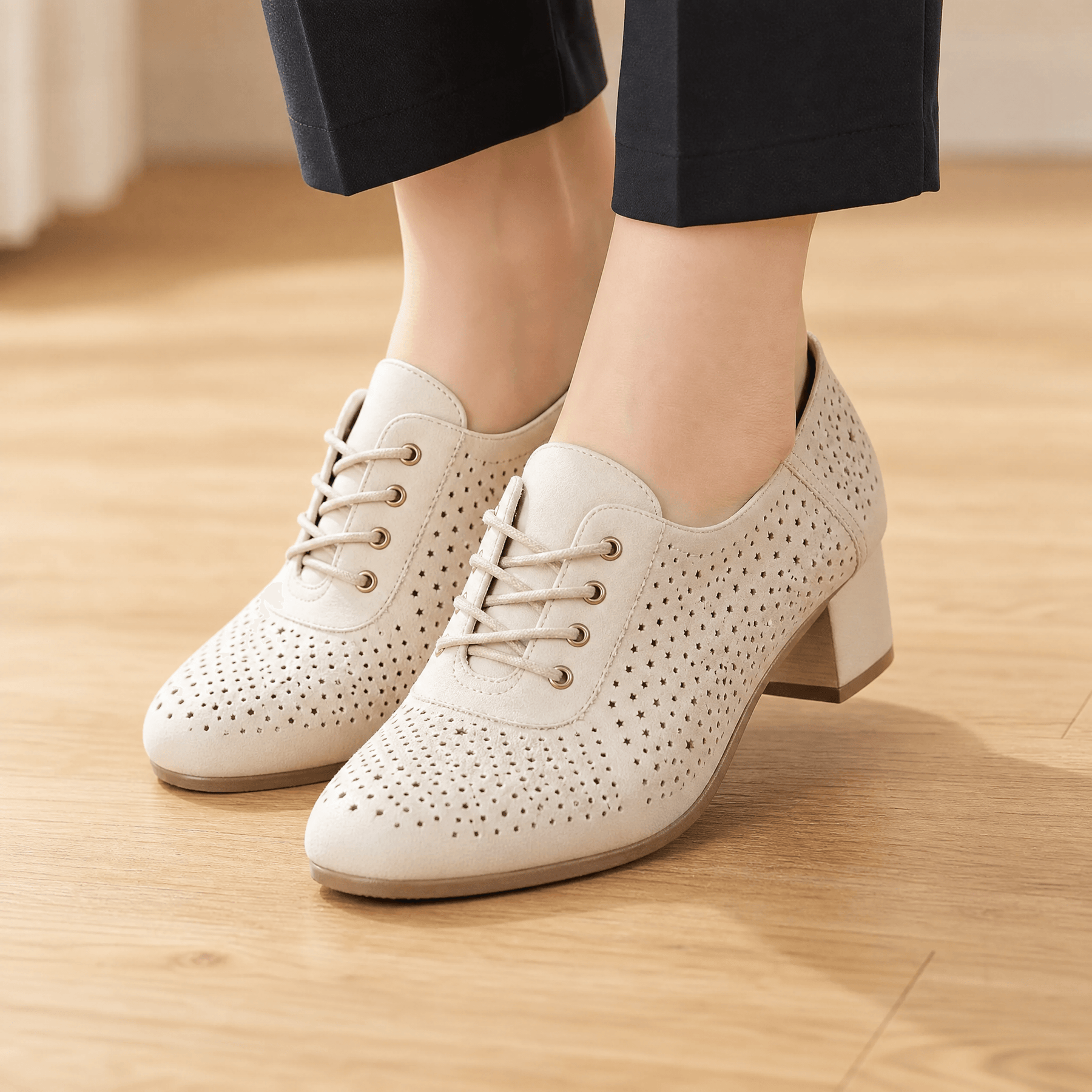 Aerella – Women's Breathable Perforated Block Heel Shoes
