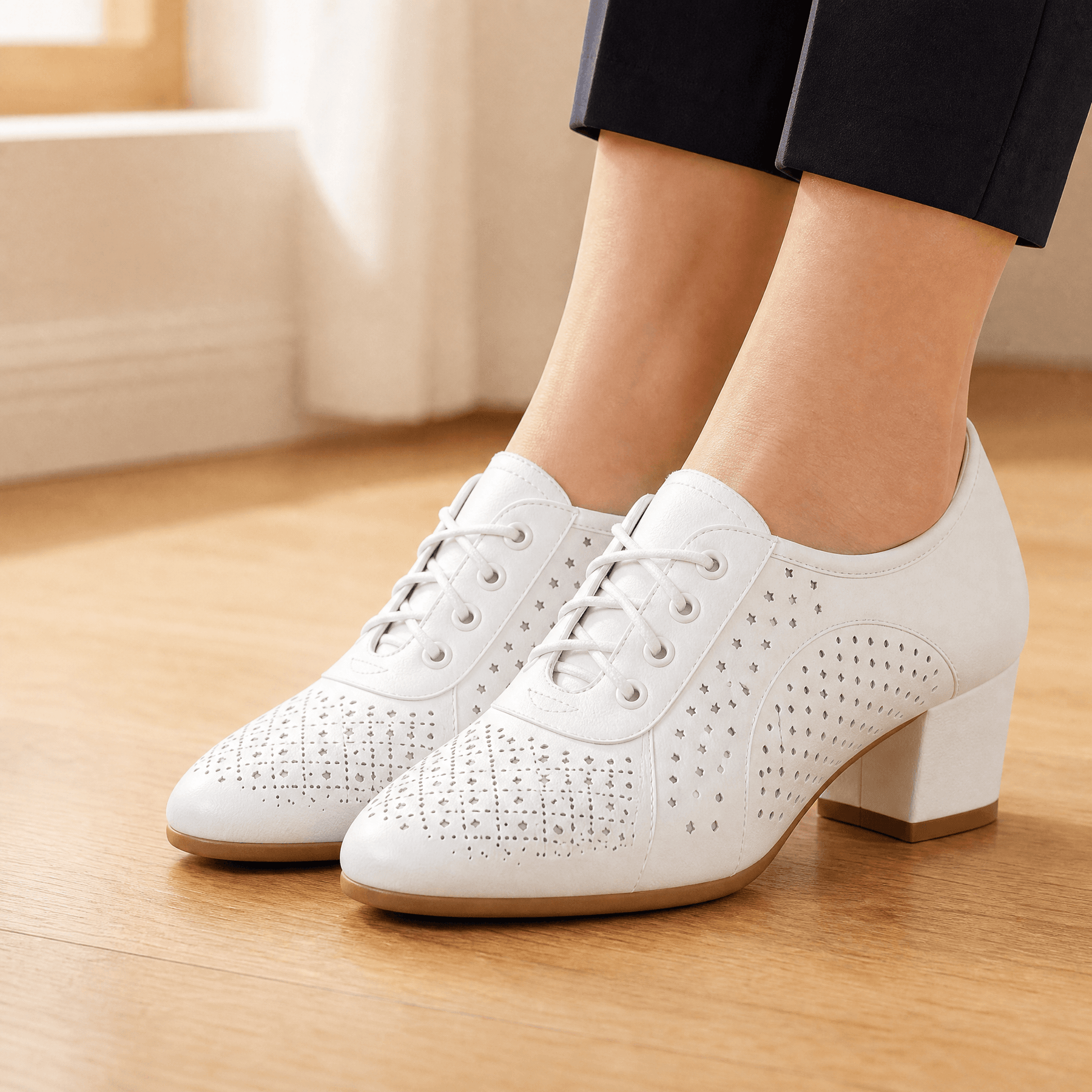 Aerella – Women's Breathable Perforated Block Heel Shoes