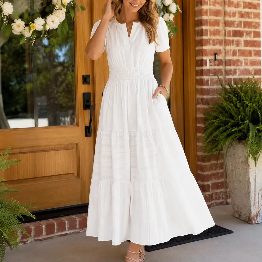Florelle – Smocked Waist Tiered Boho Maxi Dress with Puff Sleeves