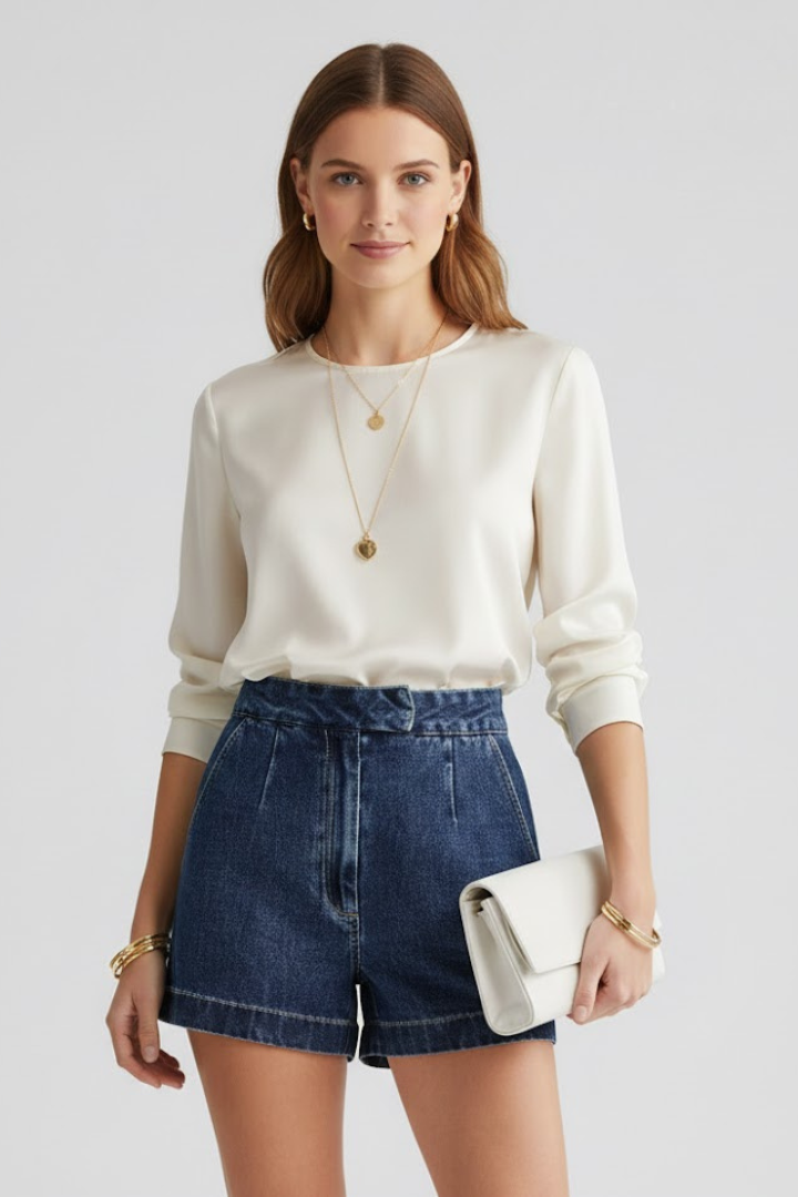 Danielle | Women’s High Waisted Shorts Rolled Hem