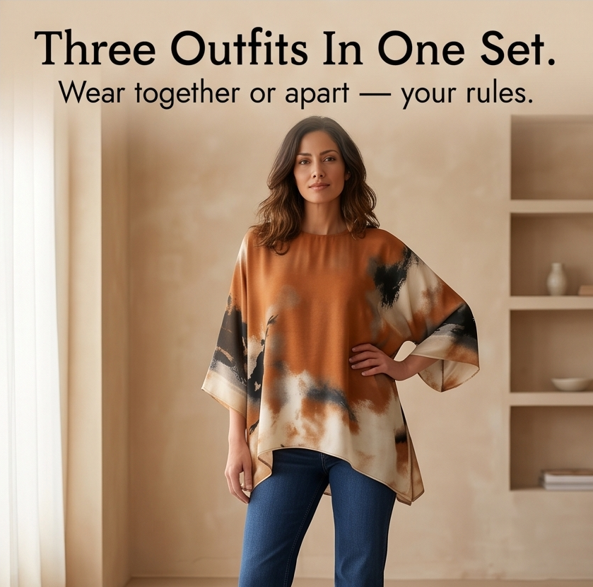 Aterra – Artistic Watercolor Tunic and Wide Leg Pants Set