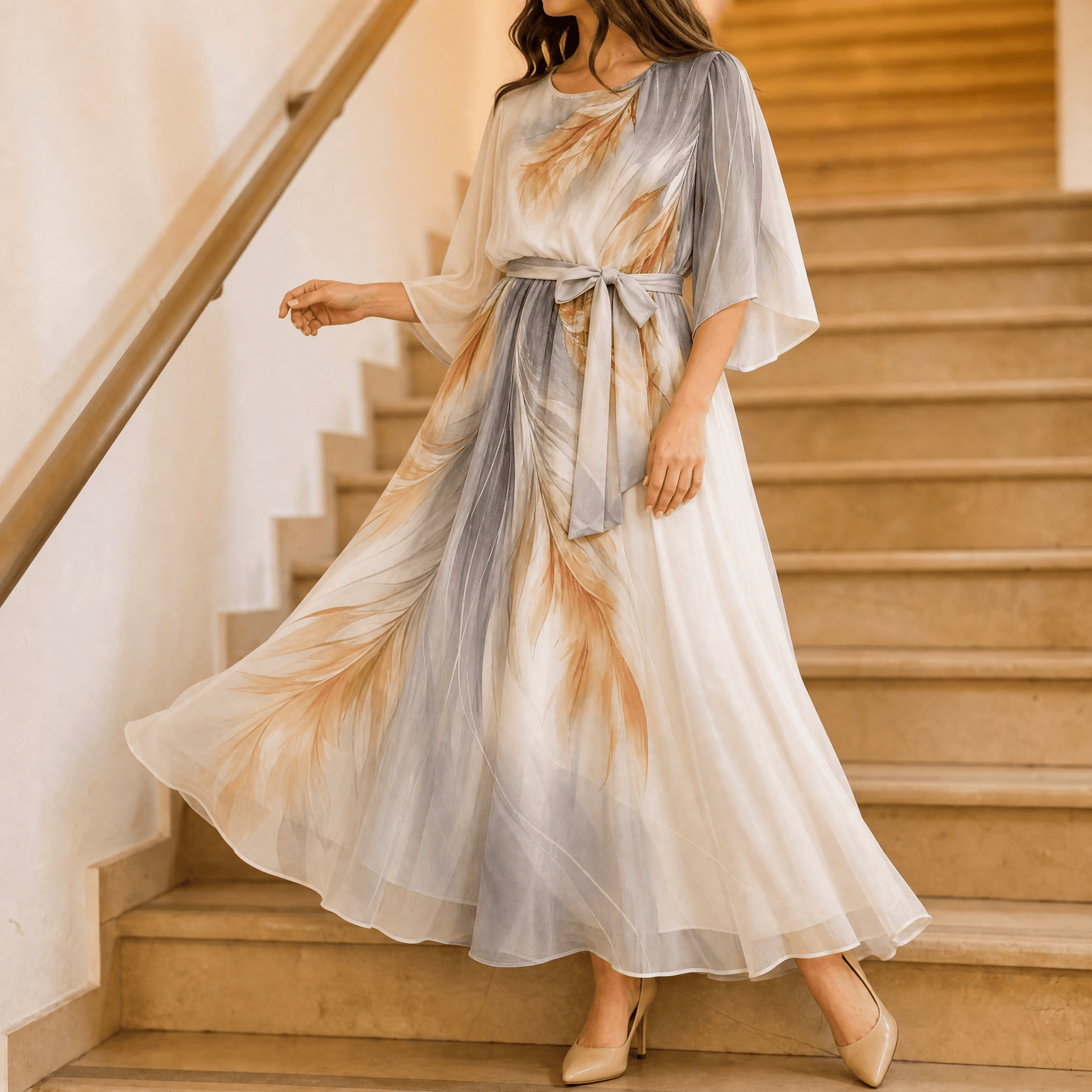 Aurelinea – Women's Painted Chiffon Maxi Dress