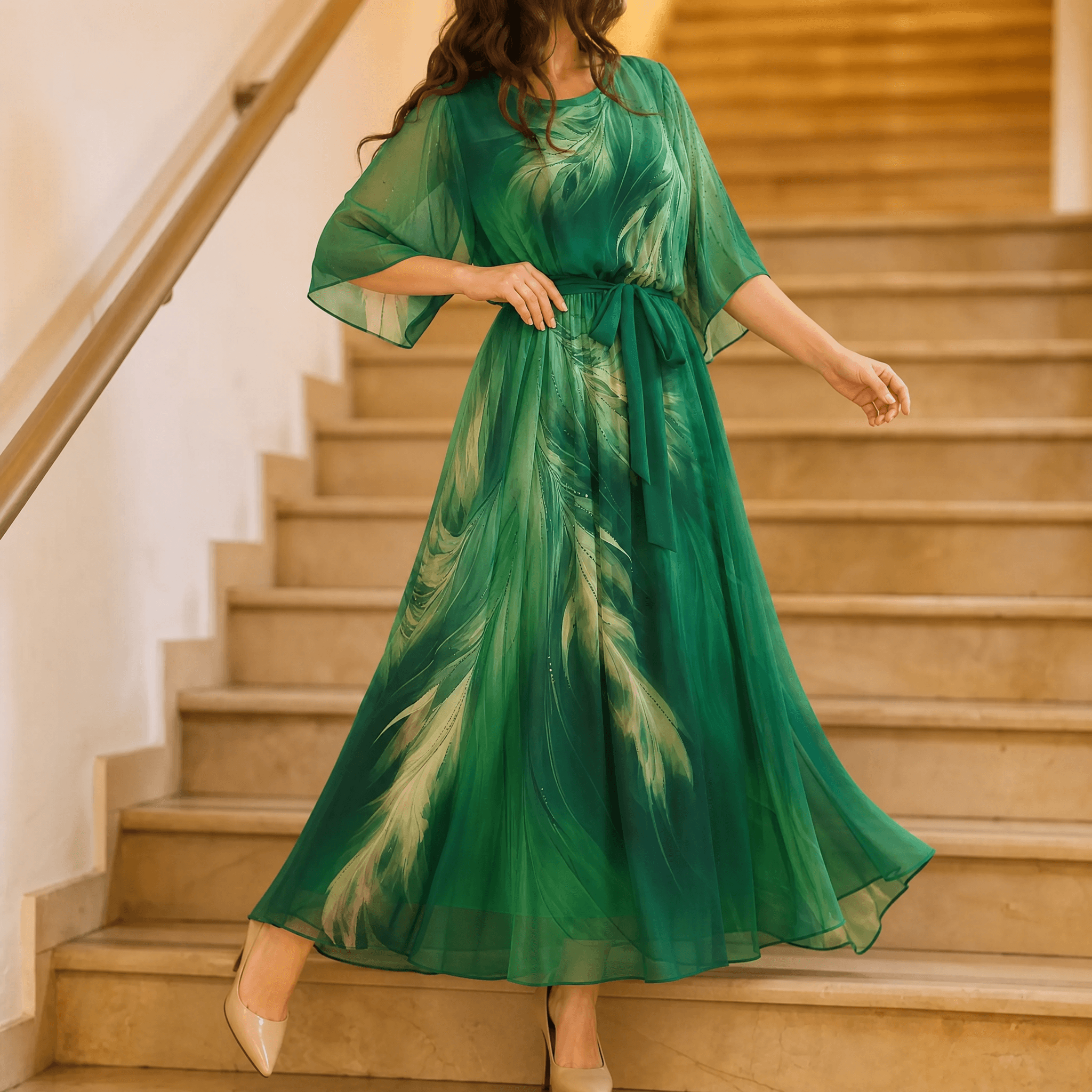 Aurelinea – Women's Painted Chiffon Maxi Dress