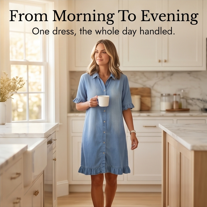 Aveline – Women's Soft Shirt Dress with Ruffle Hem