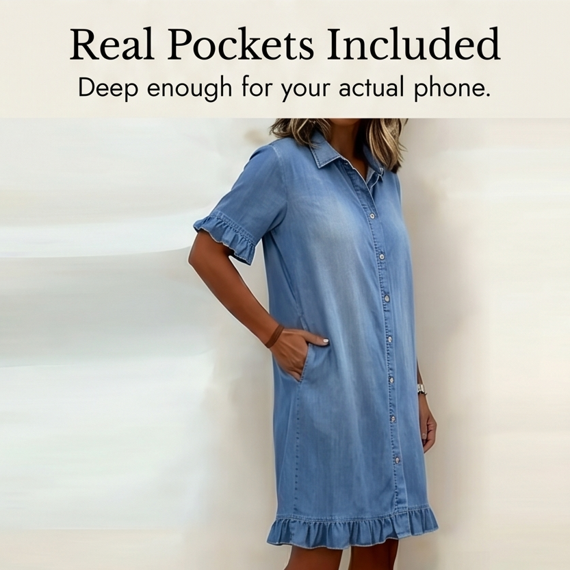 Aveline – Women's Soft Shirt Dress with Ruffle Hem