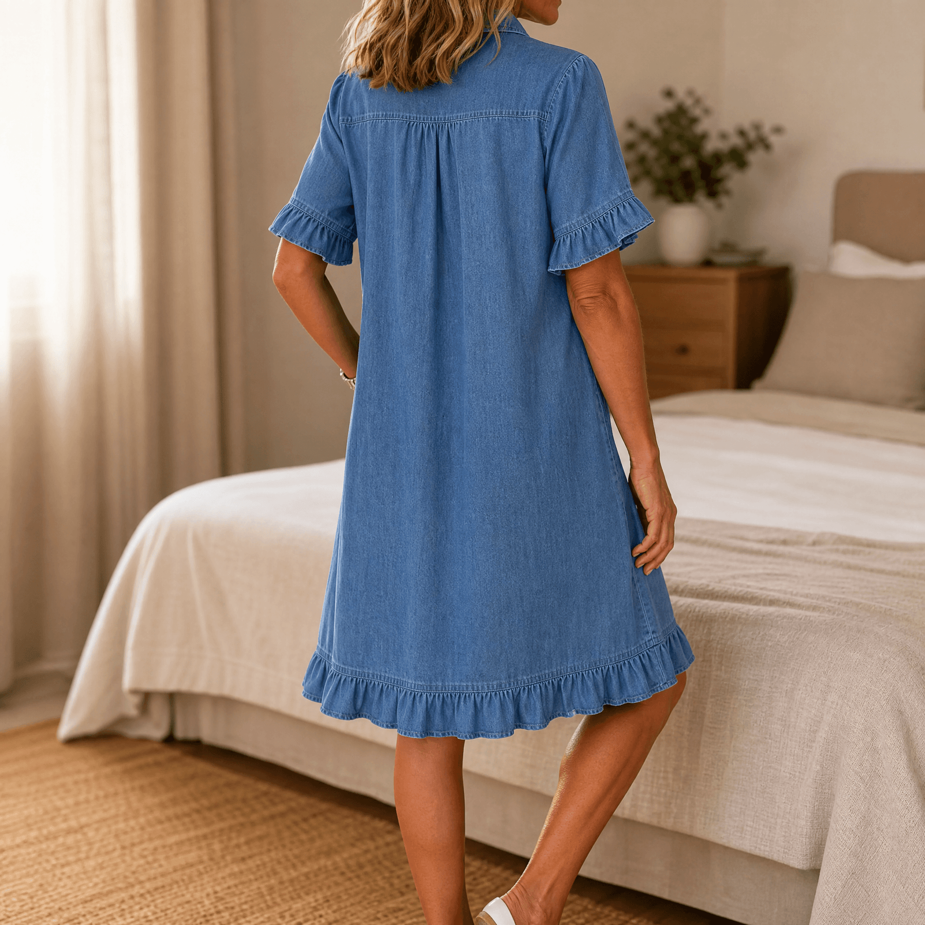 Aveline – Women's Soft Shirt Dress with Ruffle Hem