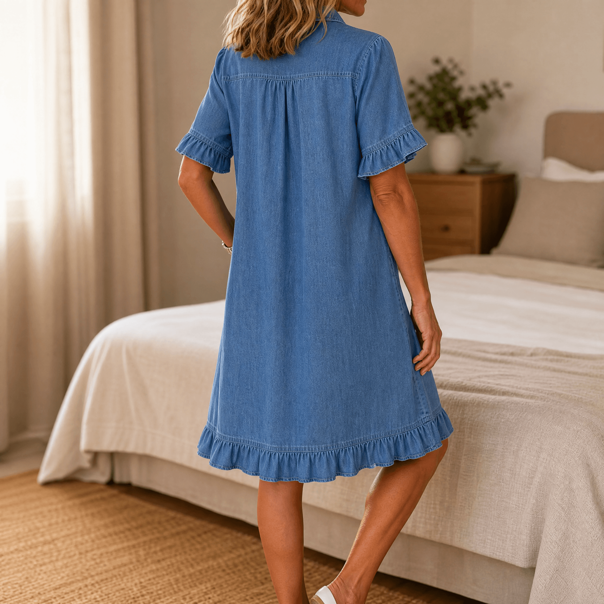 Aveline – Women's Soft Shirt Dress with Ruffle Hem