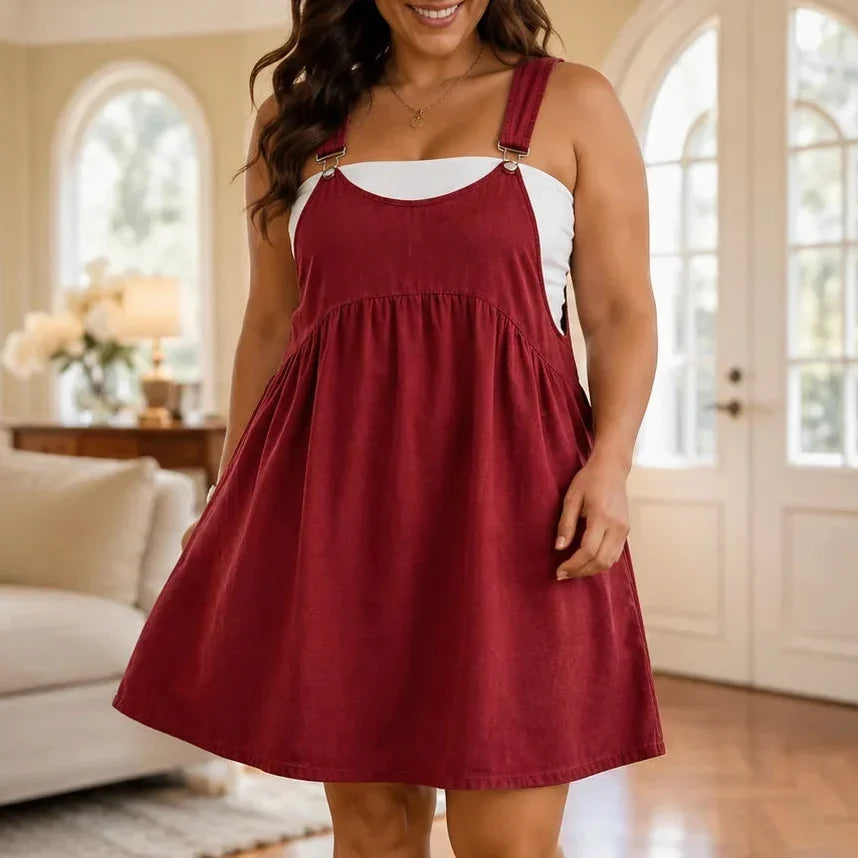 Cloverly – Empire-Waist Pinafore Babydoll Dress with Pockets, Plus Size 0XL–5XL