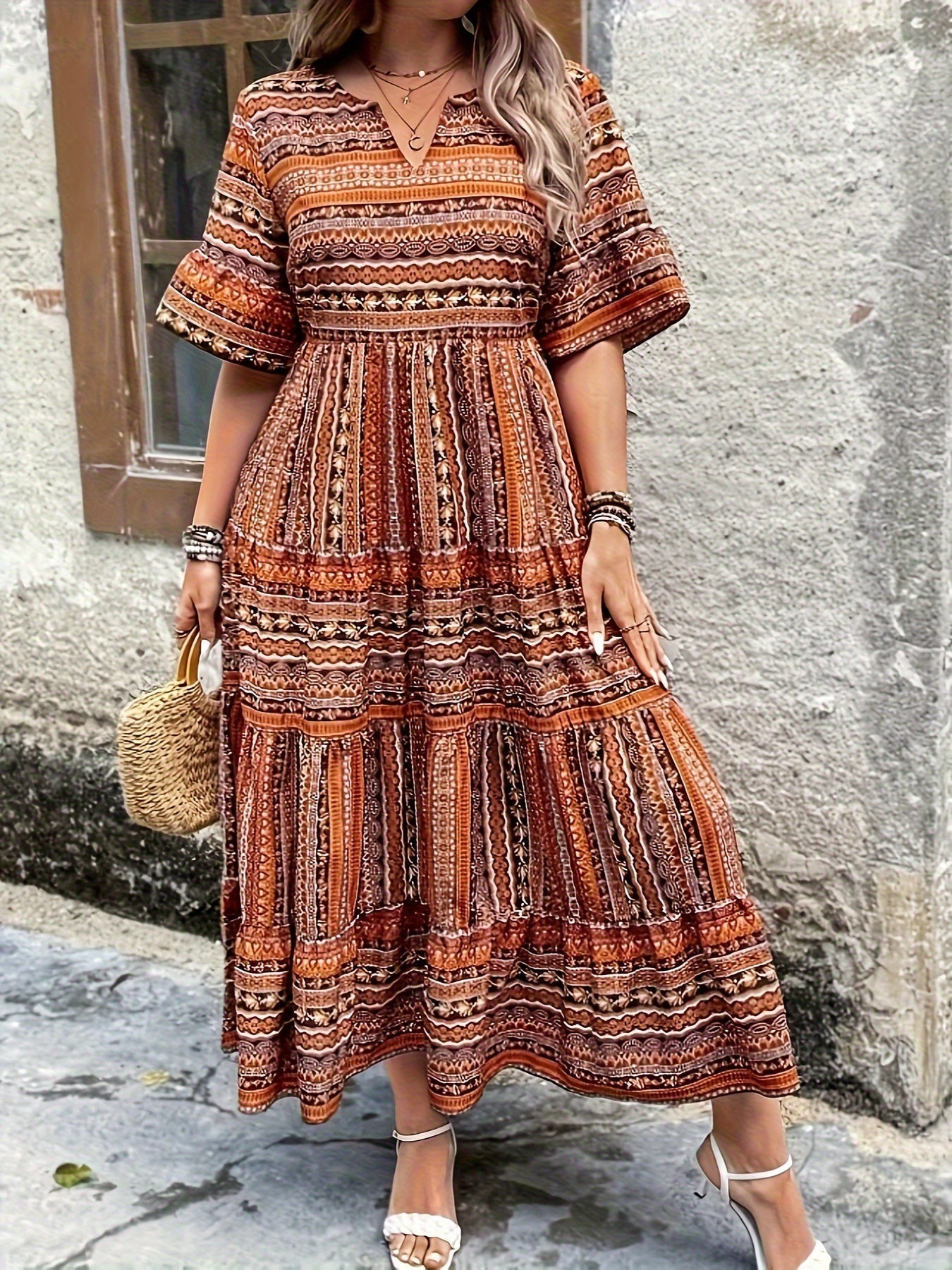 Daisy | Women’s Boho Printed Flowy Midi Dress