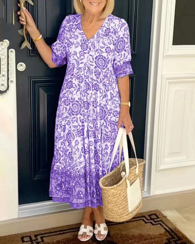 Tallis | Floral Viscose Dress with V-Neck