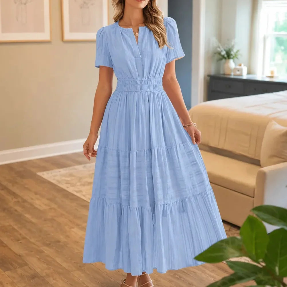 Florelle – Smocked Waist Tiered Boho Maxi Dress with Puff Sleeves