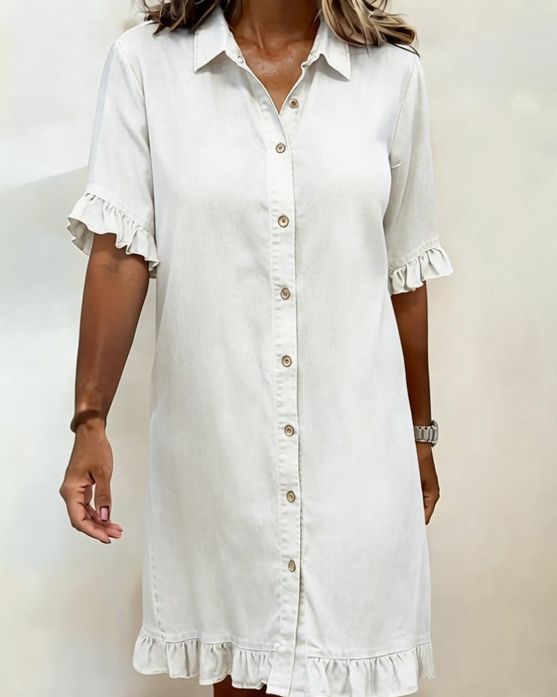 Van Delft™ | Comfortable Denim Dress with Flattering Ruching