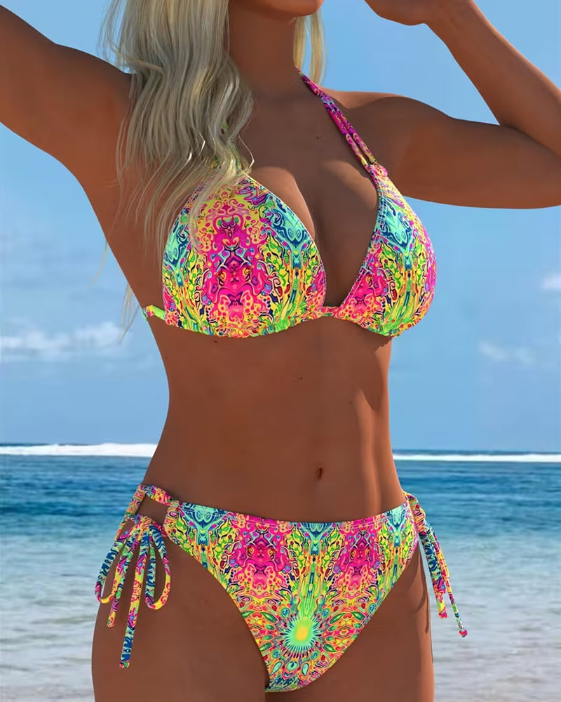 Bikini with halter print in various colors