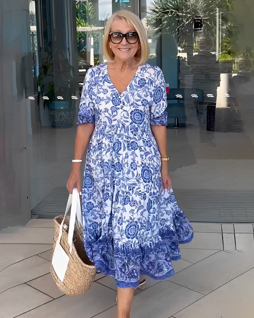 Tallis | Floral Viscose Dress with V-Neck