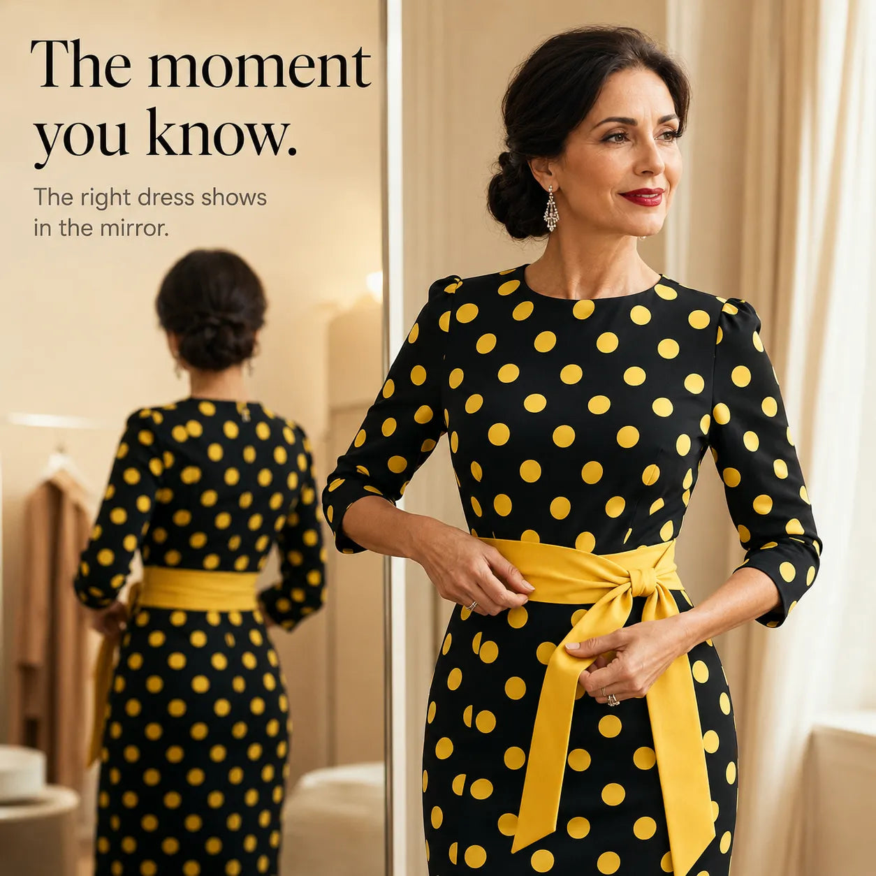 Belora – Retro Polka Dot Midi Dress with Belted Waist